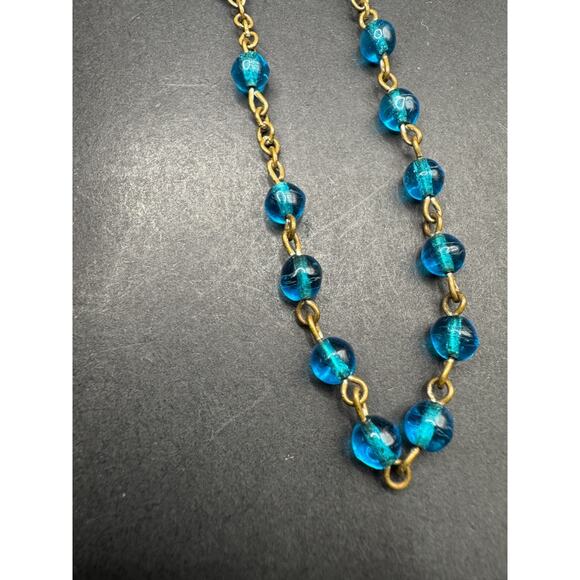 Vintage Catholic Aqua Blue Glass Rosary Silver Tone Crucifix w/ Gold Tone Case - Picture 8 of 11